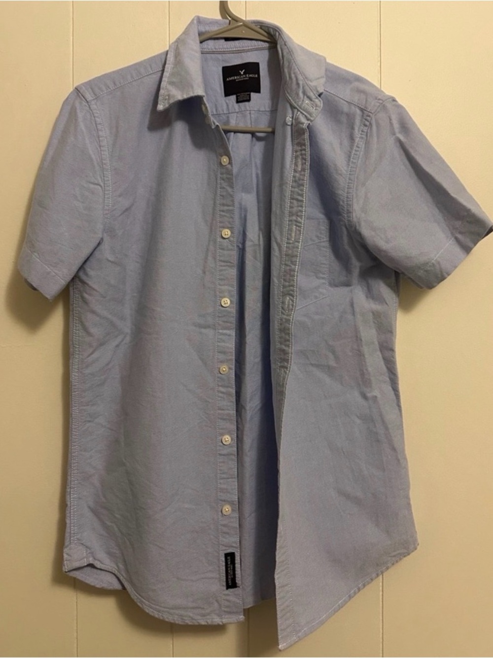 American Eagle Outfitters Pale Blue Short-Sleeve Button-Down Shirt